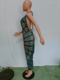 Sexy Printed V Neck Halter Harem Jumpsuit BN-9097