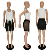 Sexy Tank Top Mesh Patchwork Mini Skirt 2 Piece Sets NM-8521
