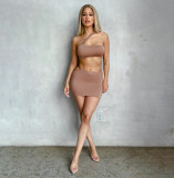Sexy One Shoulder Crop Top Hollow Mini Skirt 2 Piece Sets YIBF-60175