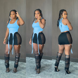 Sexy Tank Top Mesh Patchwork Mini Skirt 2 Piece Sets NM-8521