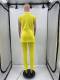 Solid Sleeveless Split Blazer Two Piece Sets SMD-82095