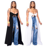 Plus Size Solid Bow Tie Irregular Sling Top YF-10176