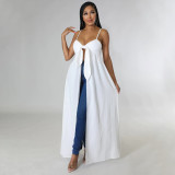 Plus Size Solid Bow Tie Irregular Sling Top YF-10176