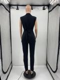 Solid Sleeveless Split Blazer Two Piece Sets SMD-82095