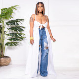 Plus Size Solid Bow Tie Irregular Sling Top YF-10176