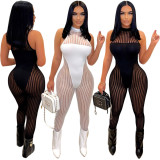 Sexy Mesh Striped Sleeveless Jumpsuit SH-390365