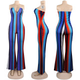 Colorful Stripe V Neck Strapless Tube Jumpsuits SFY-009-1