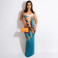 Plus Size Printed Backless Sleeveless Maxi Dress OSIF-22345