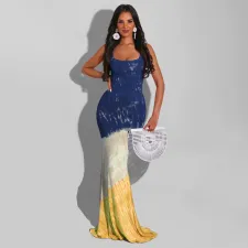 Plus Size Printed Cross Strap Backless Maxi Dress OSIF-22302