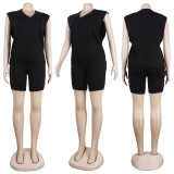 Solid Knitted V Neck Sweater Shorts 2 Piece Sets NY-079