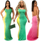 Plus Size Printed Backless Sleeveless Maxi Dress OSIF-22348