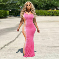 Plus Size Printed Backless Sleeveless Maxi Dress OSIF-22348