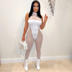 Sexy Mesh Striped Sleeveless Jumpsuit SH-390365