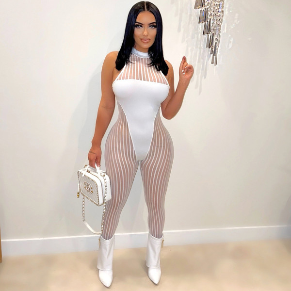 Sexy Mesh Striped Sleeveless Jumpsuit SH-390365