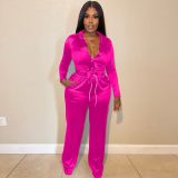 Solid Long Sleeve Shirt And Pants 2 Piece Sets YNSF-1850