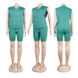 Solid Knitted V Neck Sweater Shorts 2 Piece Sets NY-079