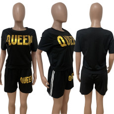 Queen Letter Print Two Piece Shorts Sets LSD-8851