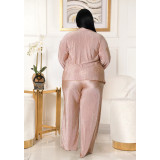 Plus Size Solid Bra+Long Sleeve Shirt+Pants 3 Piece Sets ASL-7083