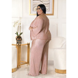 Plus Size Solid Bra+Long Sleeve Shirt+Pants 3 Piece Sets ASL-7083