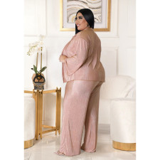 Plus Size Solid Bra+Long Sleeve Shirt+Pants 3 Piece Sets ASL-7083