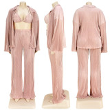 Plus Size Solid Bra+Long Sleeve Shirt+Pants 3 Piece Sets ASL-7083