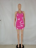 Sexy Printed Halter Slim Mini Dress FENF-241