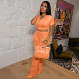 Solid Hooded Short Sleeve Two Piece Pants Sets YIM-077