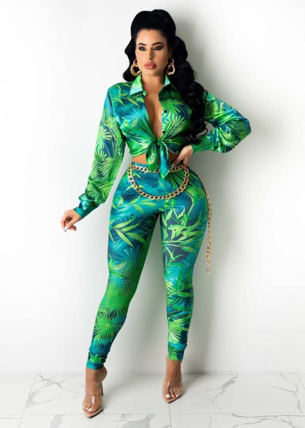 Casual Printed Long Sleeve Shirt+Pants 2 Piece Sets CM-8630