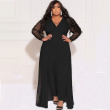 Plus Size Solid V Neck Patchwork Two Piece Pants Sets NNWF-7564