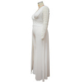 Plus Size Solid V Neck Patchwork Two Piece Pants Sets NNWF-7564