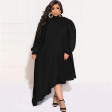 Plus Size Solid Long Sleeve Irregular Maxi Dress NNWF-7599