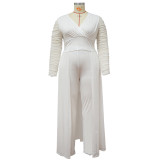 Plus Size Solid V Neck Patchwork Two Piece Pants Sets NNWF-7564