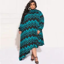 Plus Size Geometric Print Irregular Maxi Dress NNWF-7600