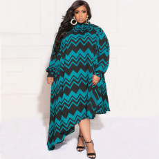 Plus Size Geometric Print Irregular Maxi Dress NNWF-7600