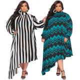 Plus Size Geometric Print Irregular Maxi Dress NNWF-7600