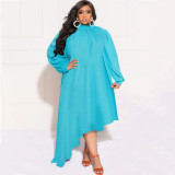 Plus Size Solid Long Sleeve Irregular Maxi Dress NNWF-7599