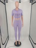 Solid Hooded Short Sleeve Two Piece Pants Sets YIM-077