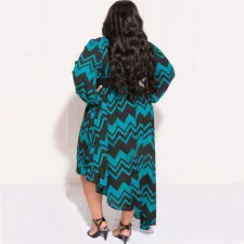 Plus Size Geometric Print Irregular Maxi Dress NNWF-7600