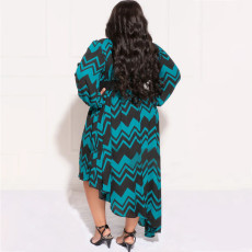 Plus Size Geometric Print Irregular Maxi Dress NNWF-7600