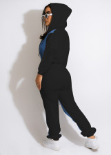 Denim Patchwork Hooded Two Piece Pants Sets MEM-88451