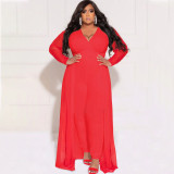 Plus Size Solid V Neck Patchwork Two Piece Pants Sets NNWF-7564