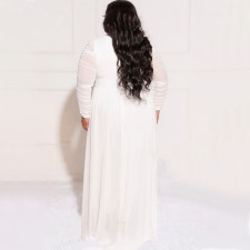 Plus Size Solid V Neck Patchwork Two Piece Pants Sets NNWF-7564