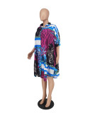 Plus Size Printed Half Sleeve Loose Shirt Dress ZDF-31222