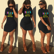 Plus Size Letter Print Short Sleeve Mini Dress SH-390375
