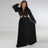 Plus Size Solid Long Sleeve Big Swing Maxi Skirt 2 Piece Sets TE-4461