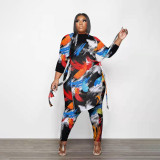 Plus Size Camo Print Split Top And Pants 2 Piece Sets PHF-13292