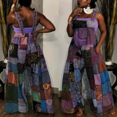 Plus Size Printed Wide Leg Strap Jumpsuit ZDF-31225