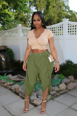 Solid Drawstring Calf Length Pants TK-6251