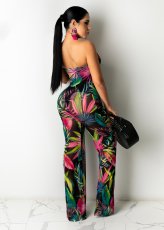 Sexy Mesh Printed Strapless Off Shoulder Jumpsuit WY-6782