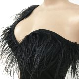 Sexy Feather One Shoulder Irregular Club Dress BY-5907